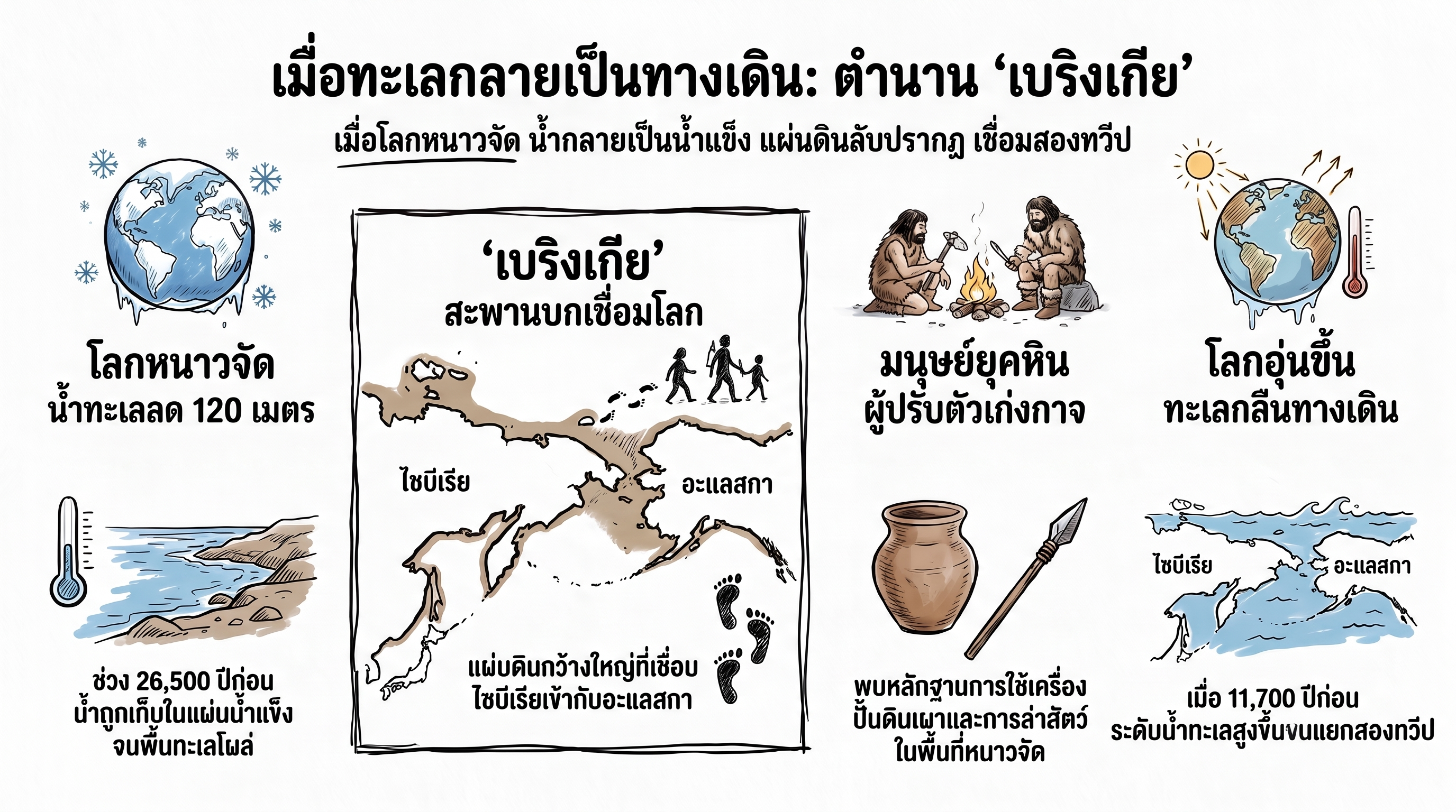 อินโฟกราฟิกสรุปเมื่อทะเลกลายเป็นทางเดิน ตำนานเบริงเกีย สะพานบกเชื่อมโลก Global Tour Planner