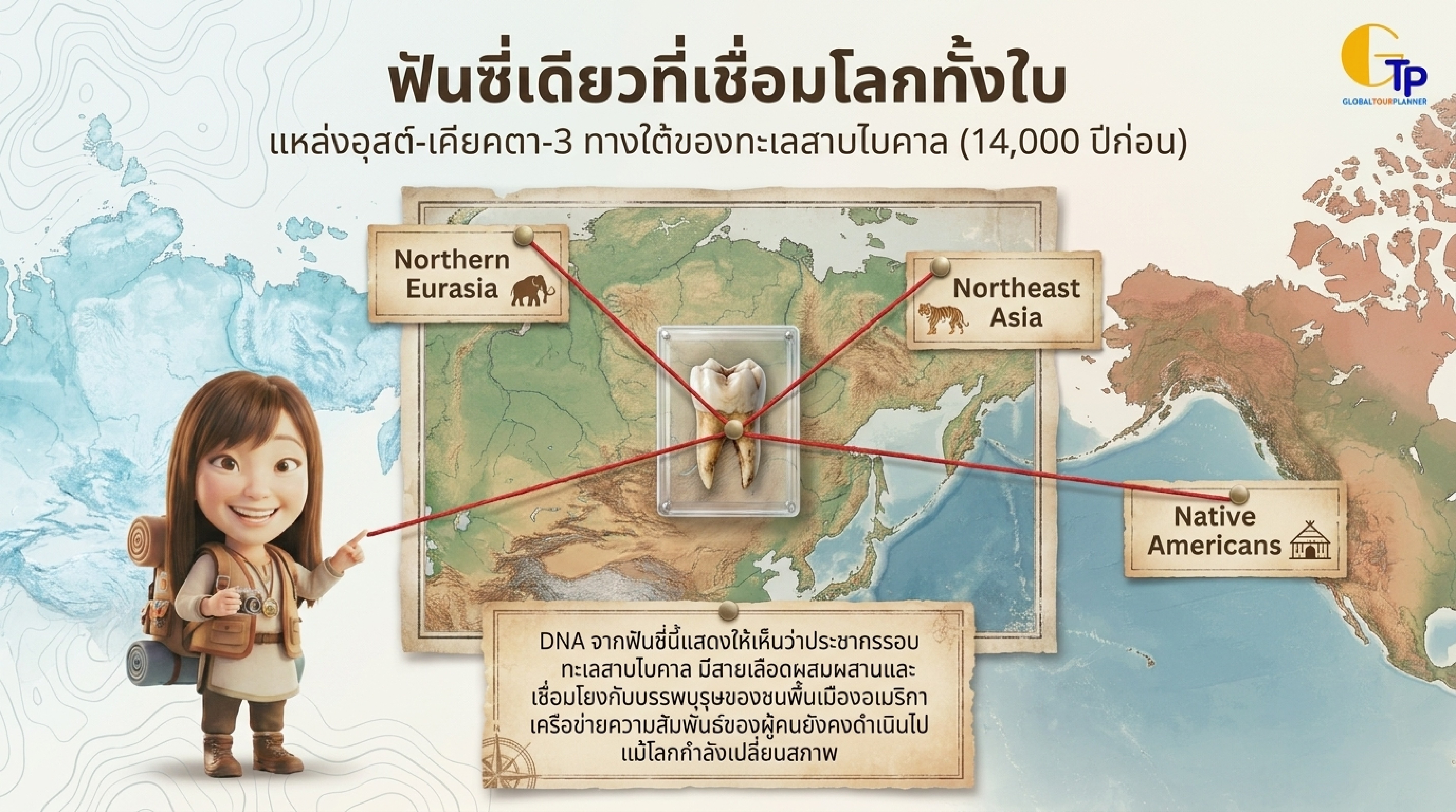 ฟันมนุษย์โบราณ อุสต์-เคียคตา-3 ทะเลสาบไบคาล เชื่อมโยงพันธุกรรมสามขั้วโลก