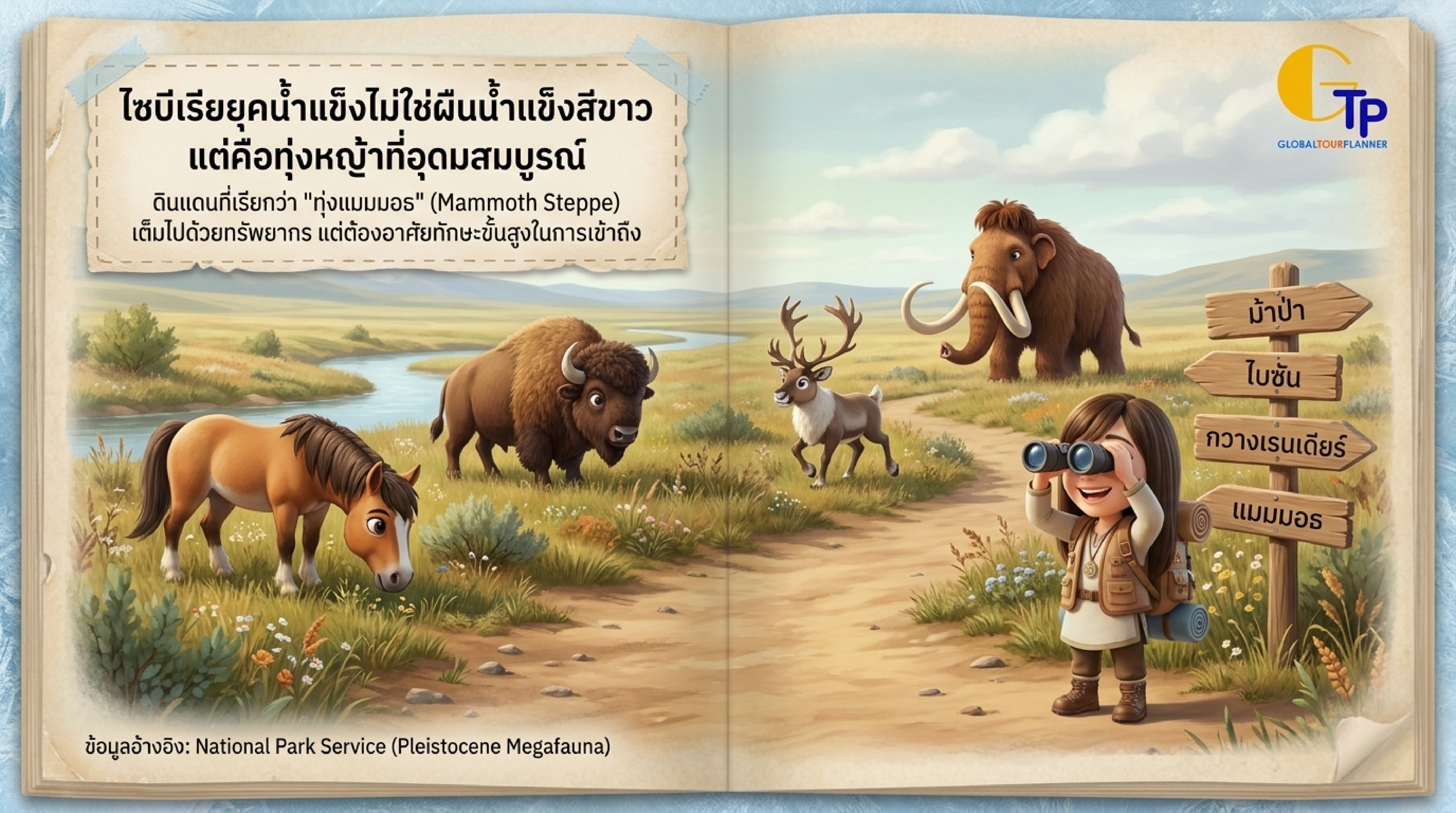 ระบบนิเวศทุ่งหญ้าสเตปป์แมมมอธ Mammoth Steppe สัตว์ยุคน้ำแข็ง